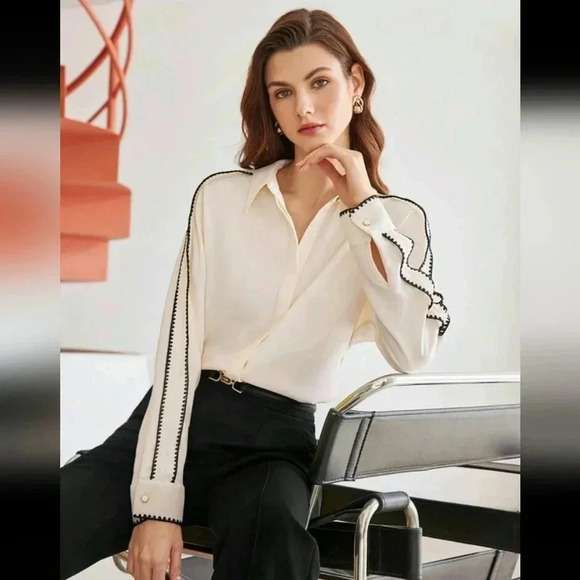 PREMIUM WOVEN WOMEN'S CONTRAST PIPING SHIRT - Picture 1 of 11